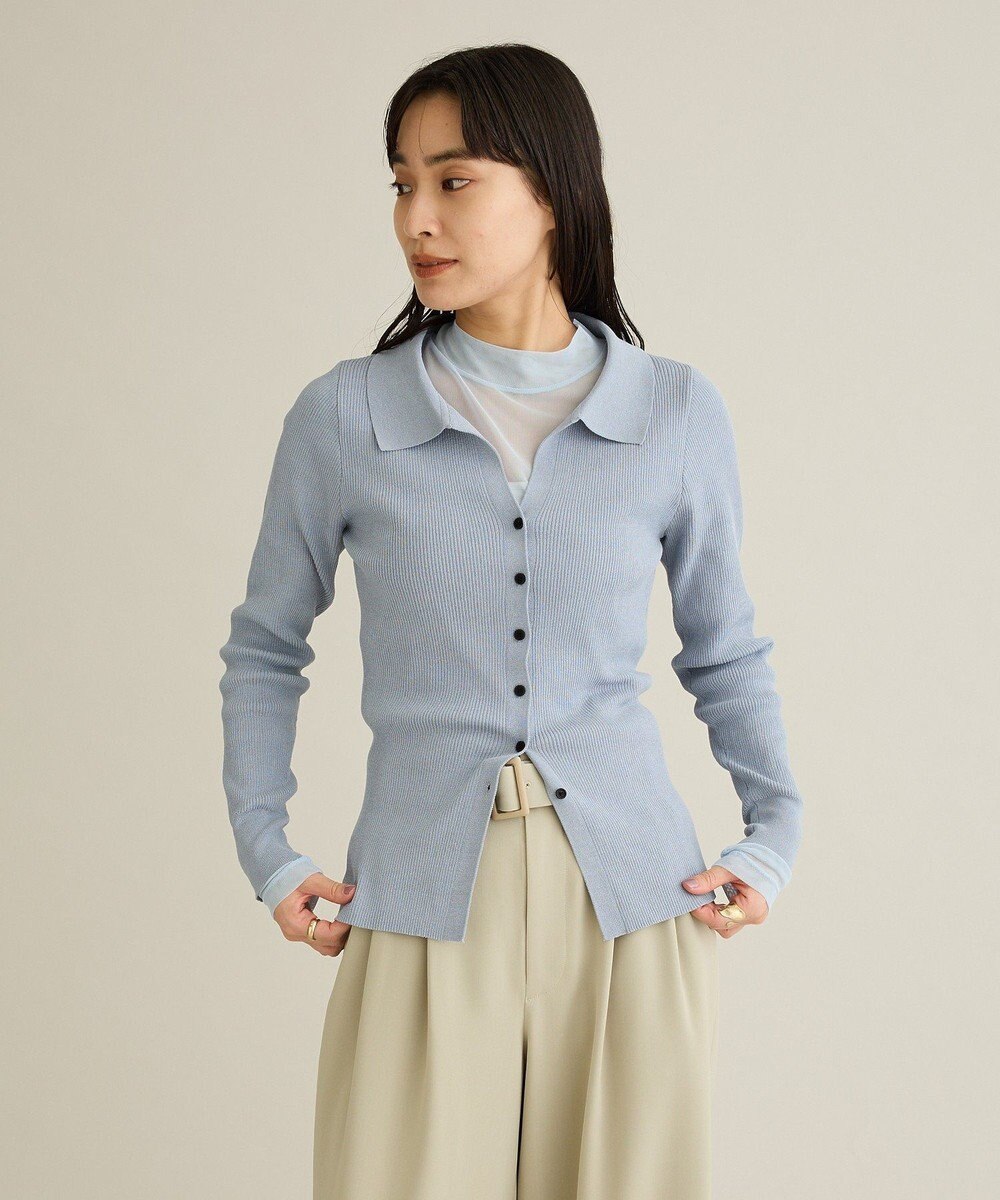 CRAFT STANDARD BOUTIQUE 襟付きコンパクトリブニットカーディガン 