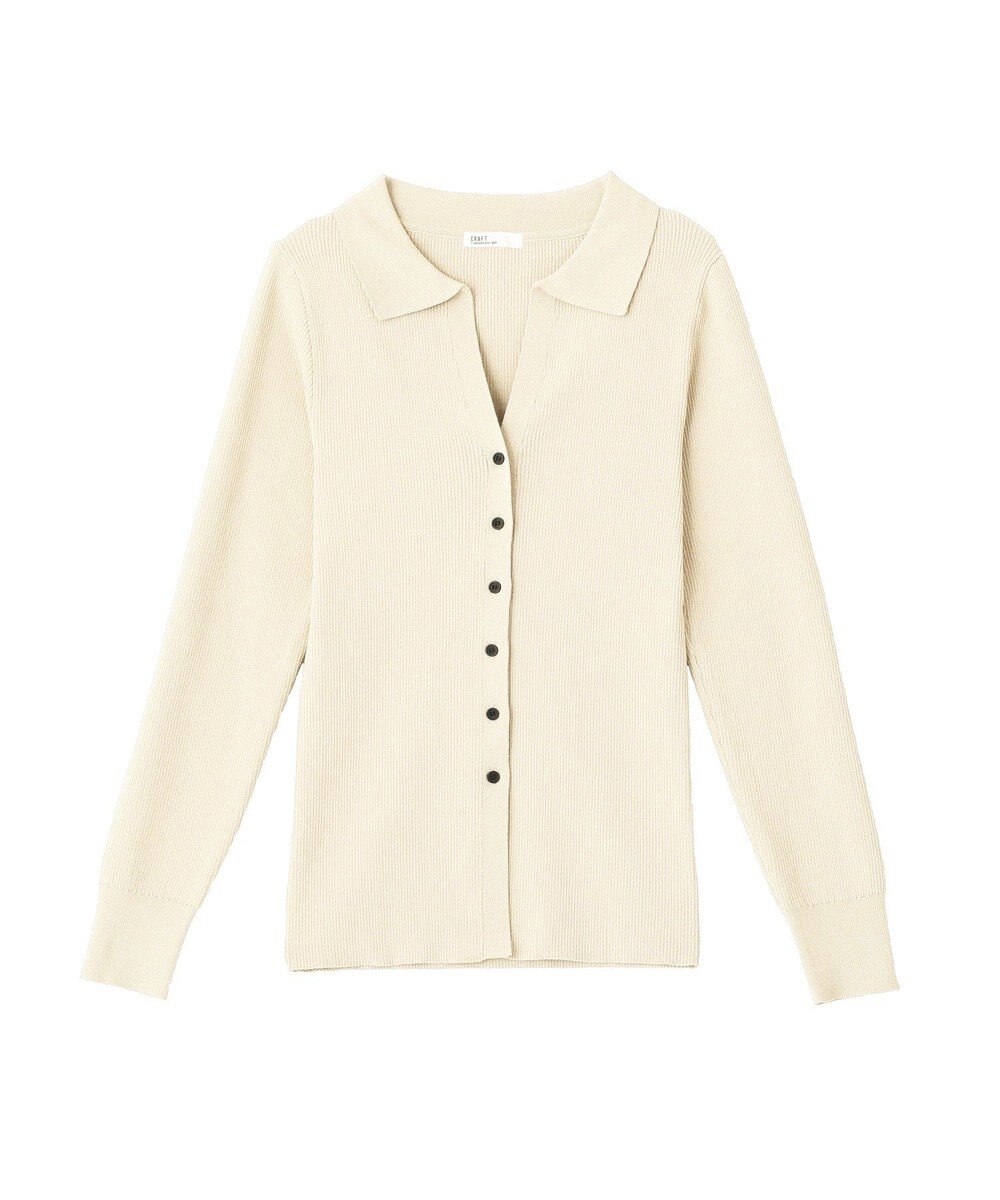 CRAFT STANDARD BOUTIQUE 襟付きコンパクトリブニットカーディガン 