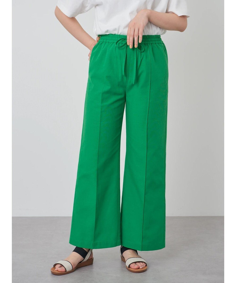 Green Parks 綿麻混イージーワイドパンツ 