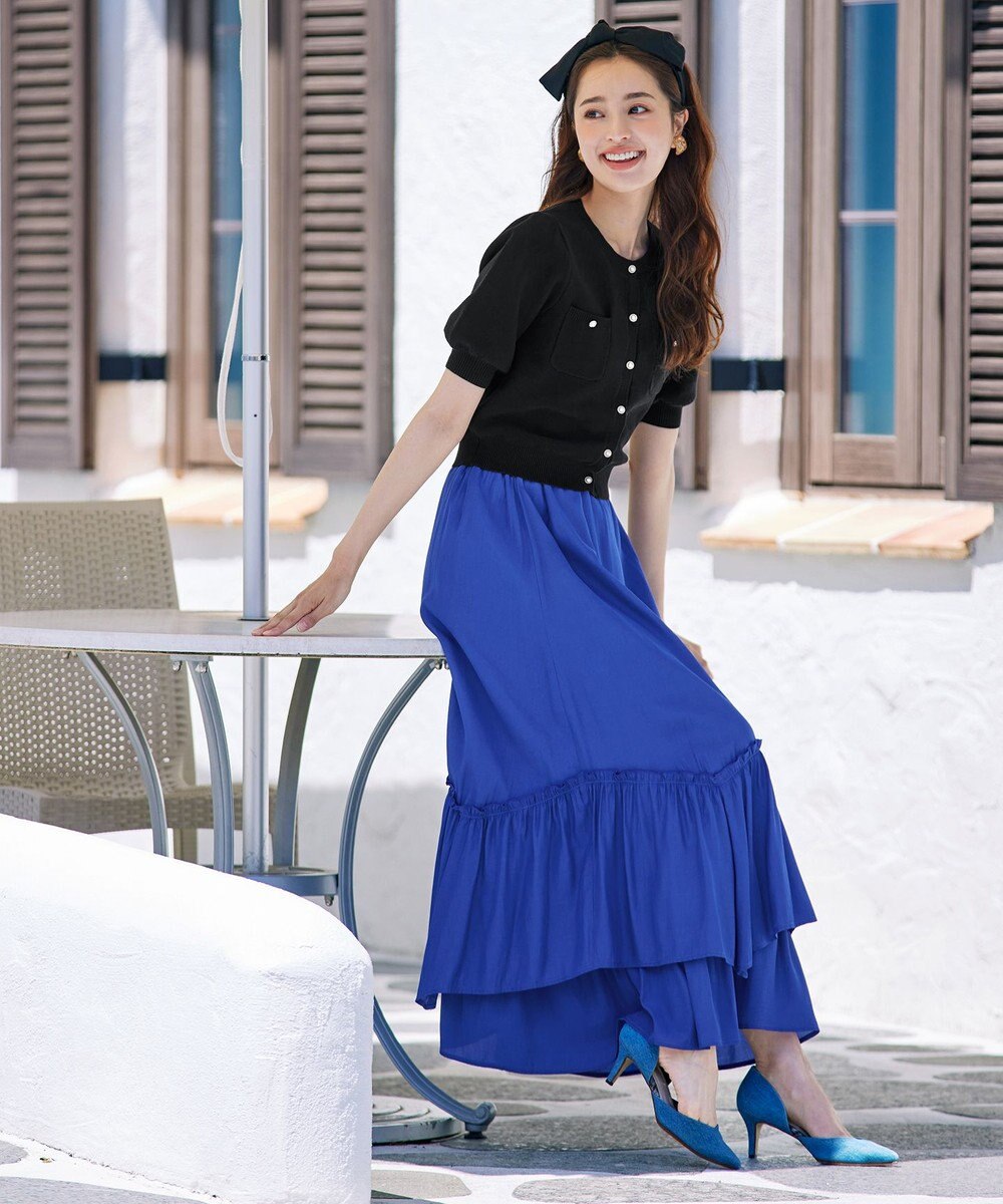 Tiaclasse 【洗える】鹿の子柄ニットショートカーディガン 