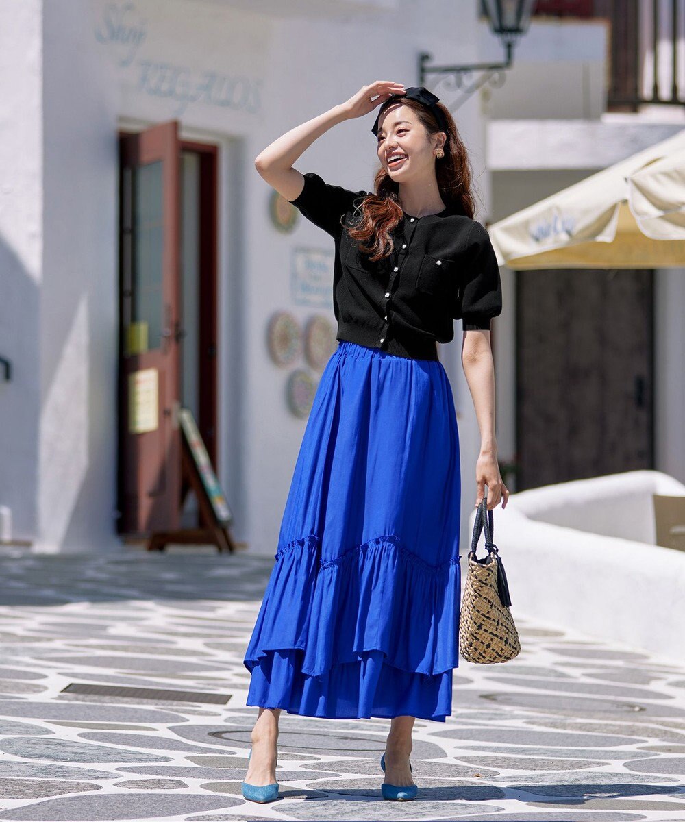 Tiaclasse 【洗える】鹿の子柄ニットショートカーディガン 