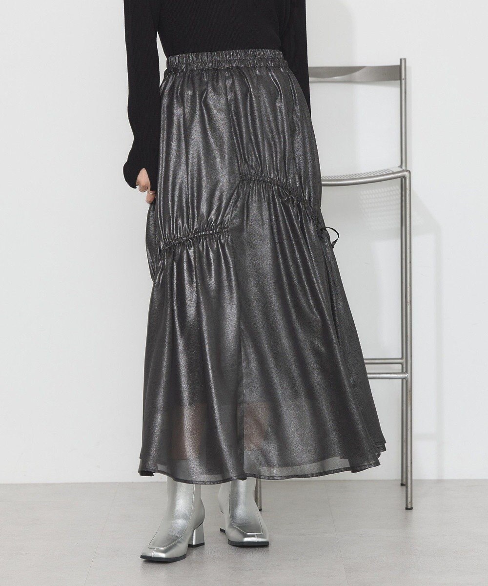 earth music&ecology シャイニーアシンメトリーギャザースカート 