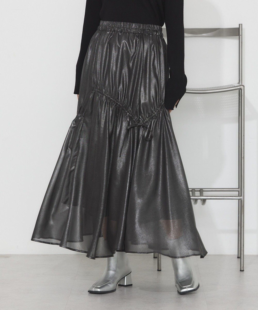 earth music&ecology シャイニーアシンメトリーギャザースカート 