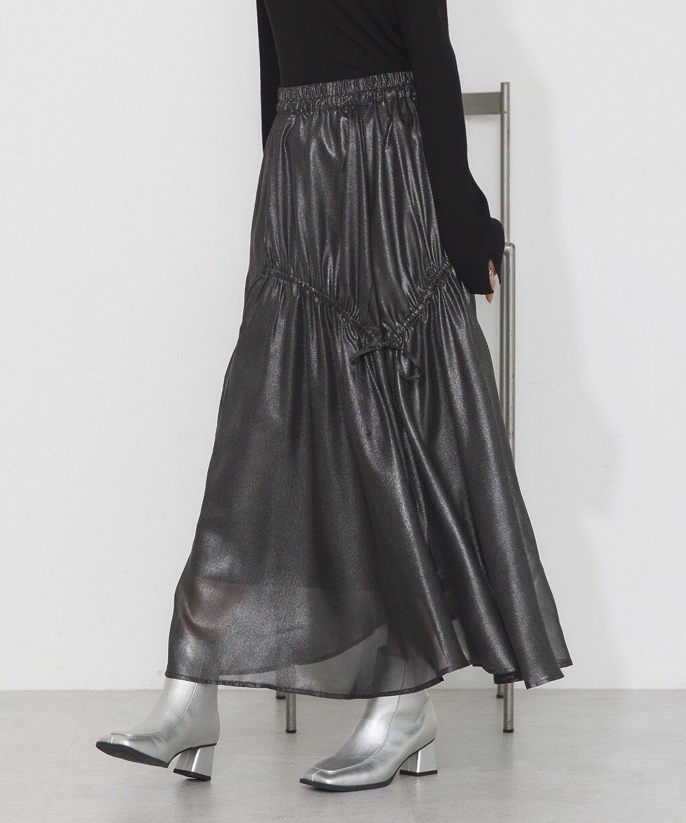 earth music&ecology シャイニーアシンメトリーギャザースカート 