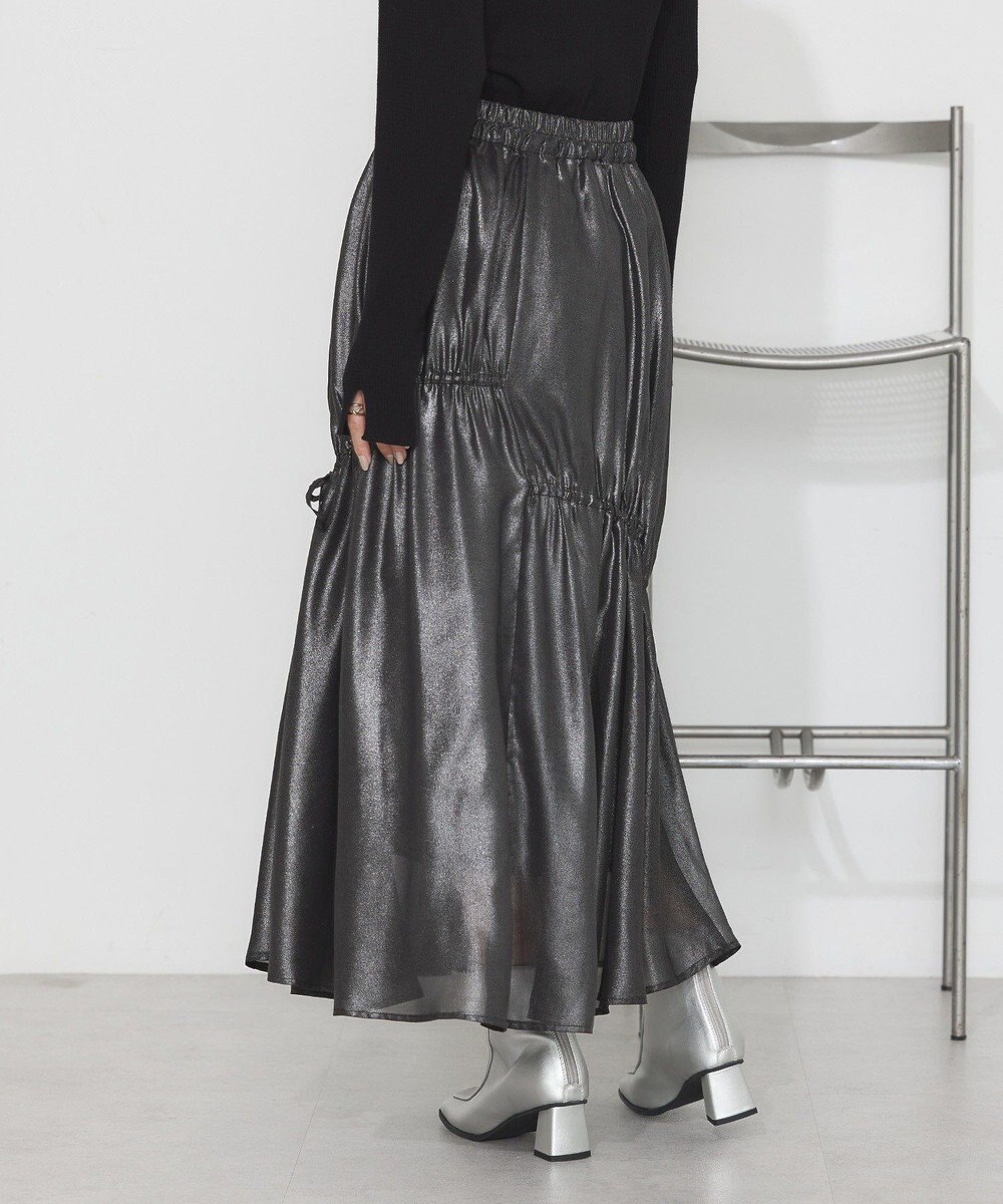 earth music&ecology シャイニーアシンメトリーギャザースカート 