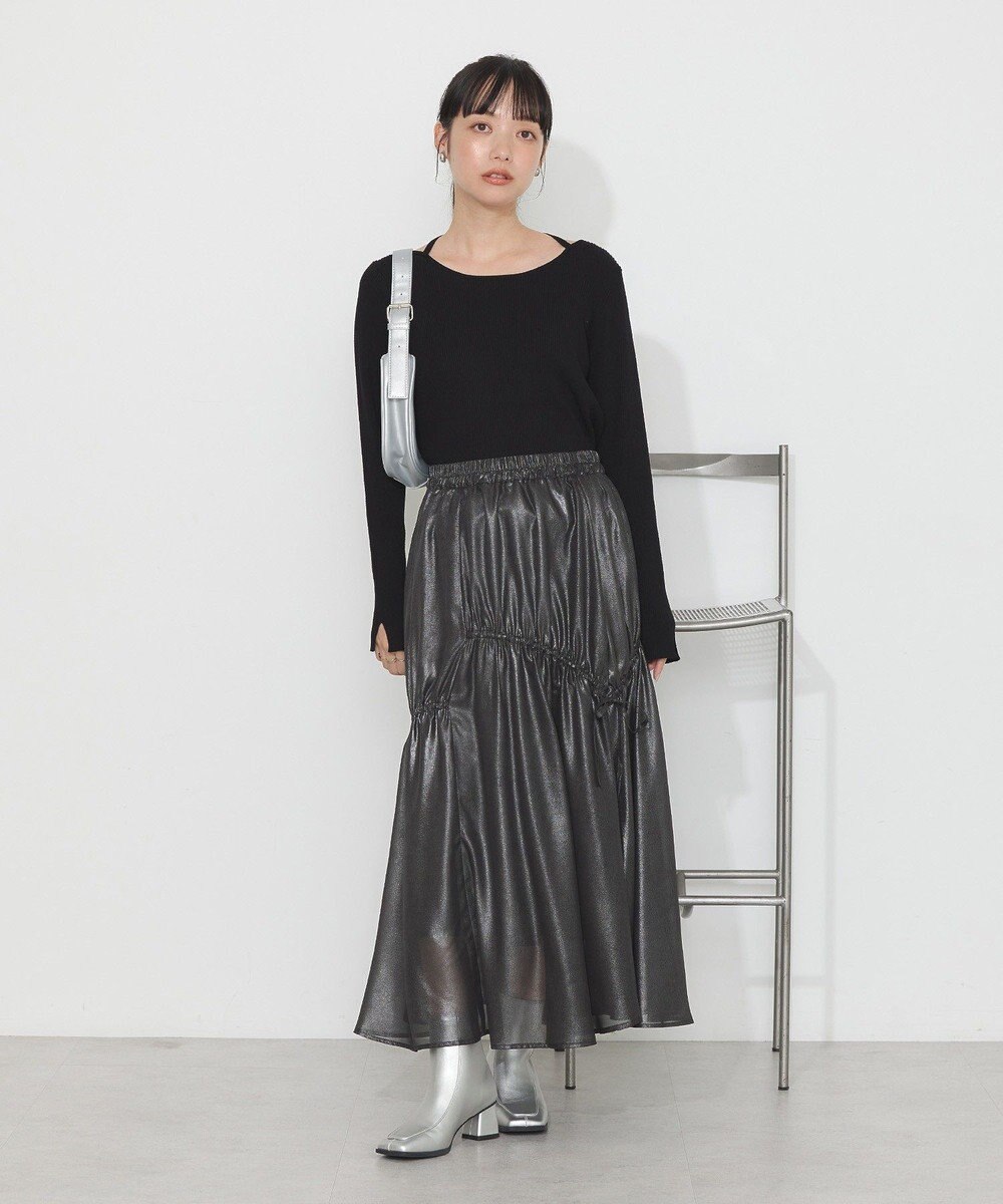 earth music&ecology シャイニーアシンメトリーギャザースカート 