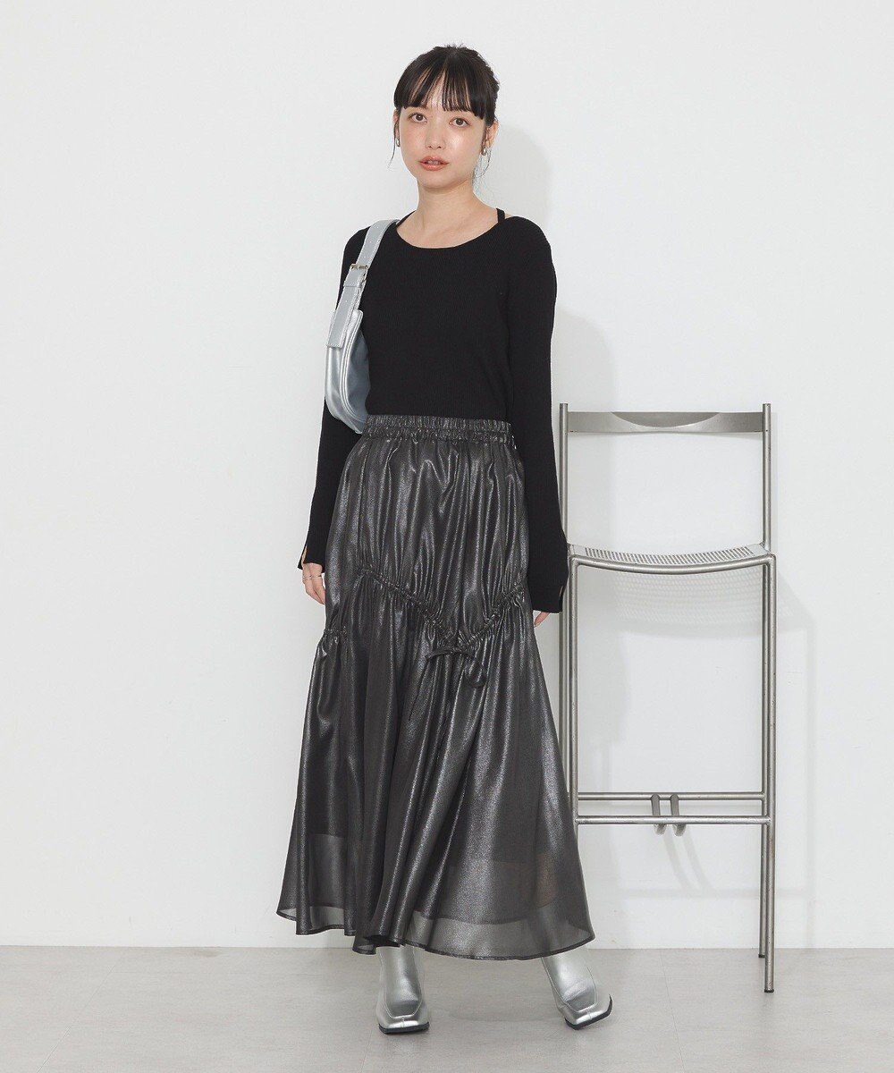 earth music&ecology シャイニーアシンメトリーギャザースカート 