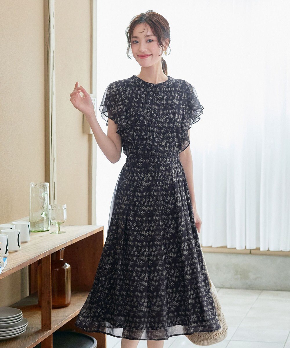 Tiaclasse 【小倉優子さん着用・洗える】フレアスリーブ柄ワンピース 