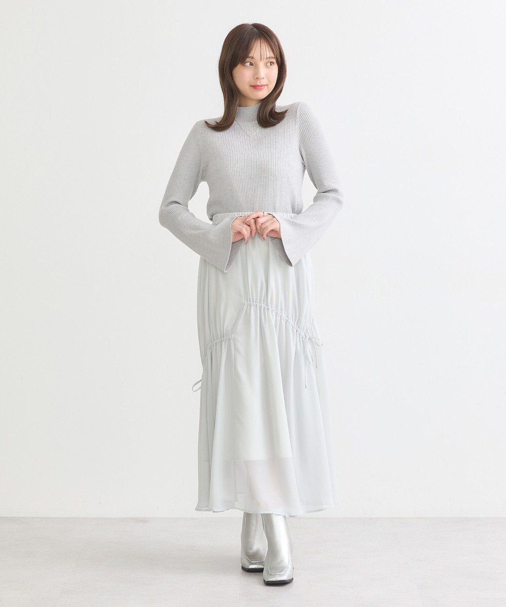 earth music&ecology シャイニーアシンメトリーギャザースカート 