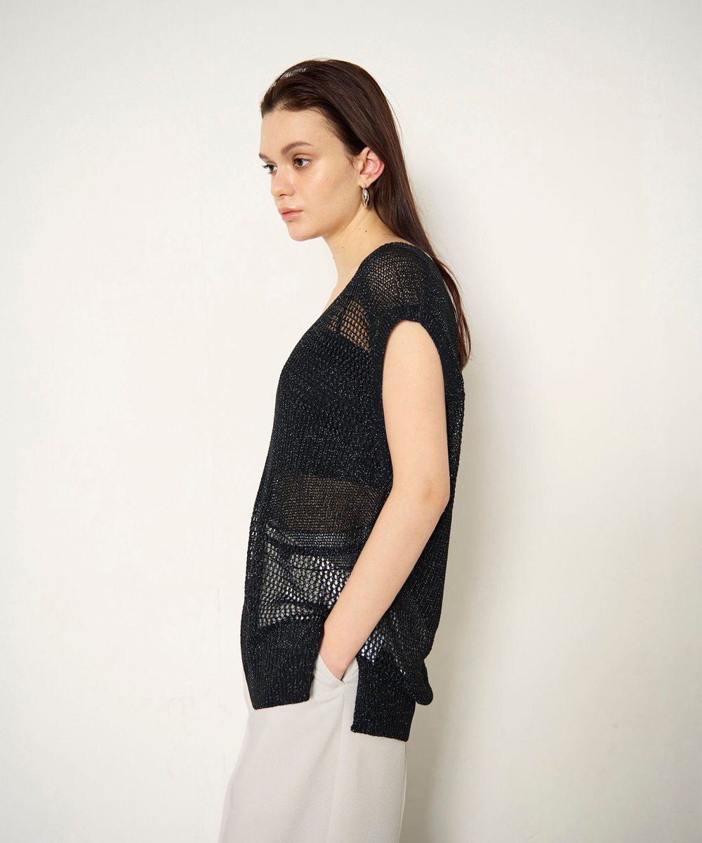 GRACE CONTINENTAL ラメメッシュニットトップ 