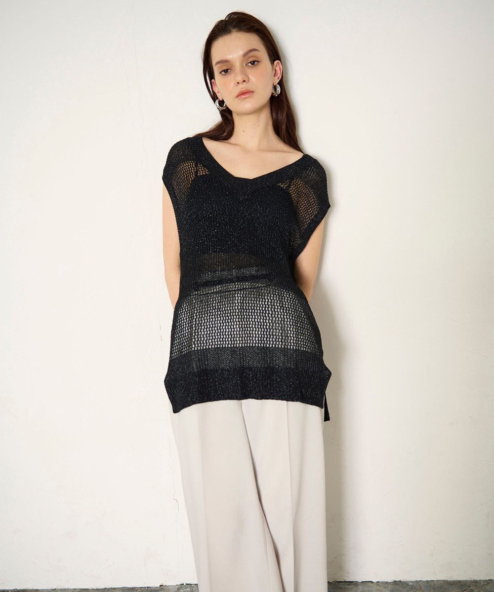 GRACE CONTINENTAL ラメメッシュニットトップ 