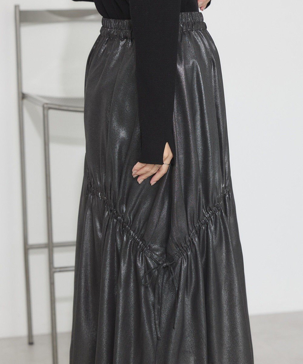 earth music&ecology シャイニーアシンメトリーギャザースカート 