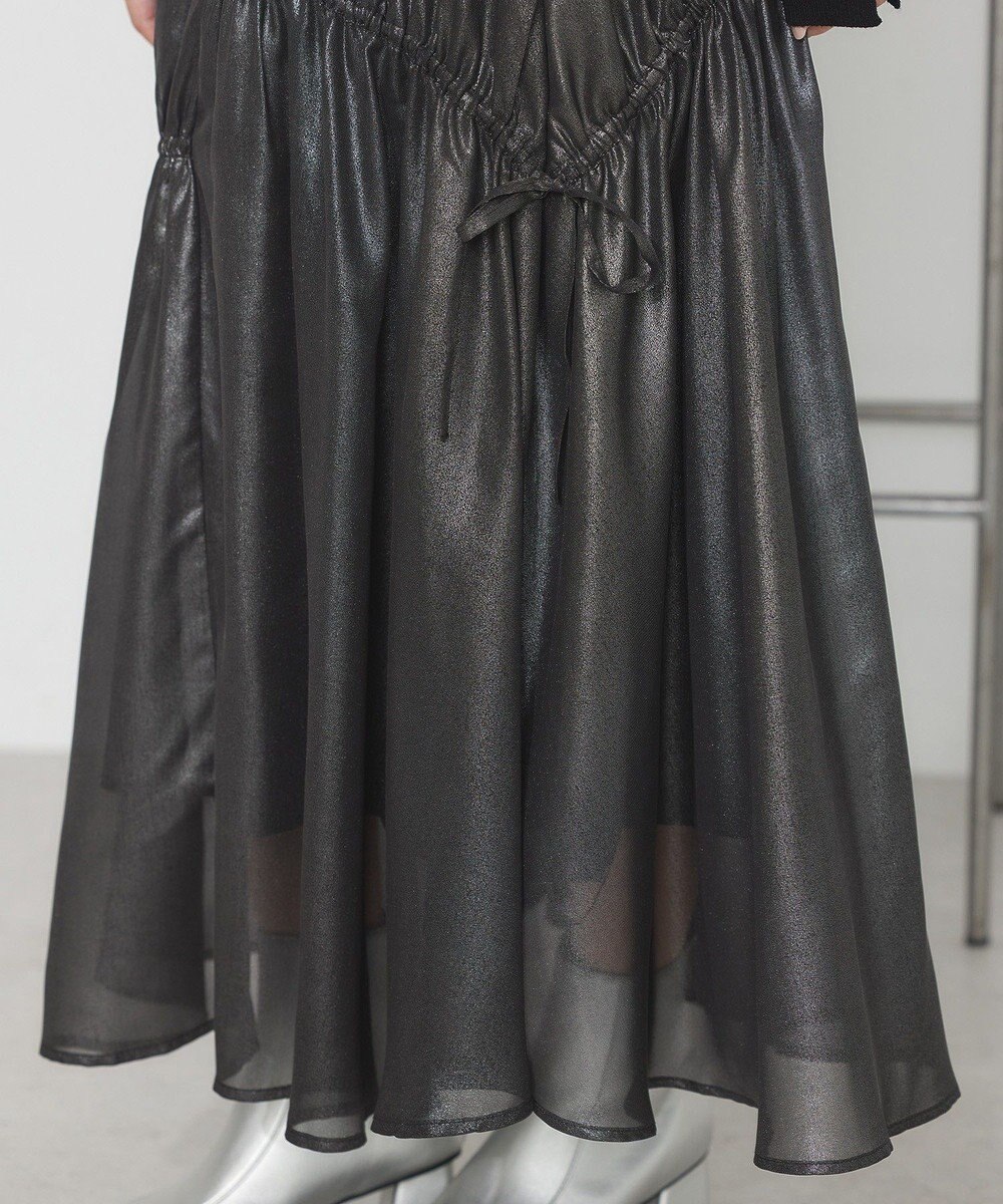 earth music&ecology シャイニーアシンメトリーギャザースカート 