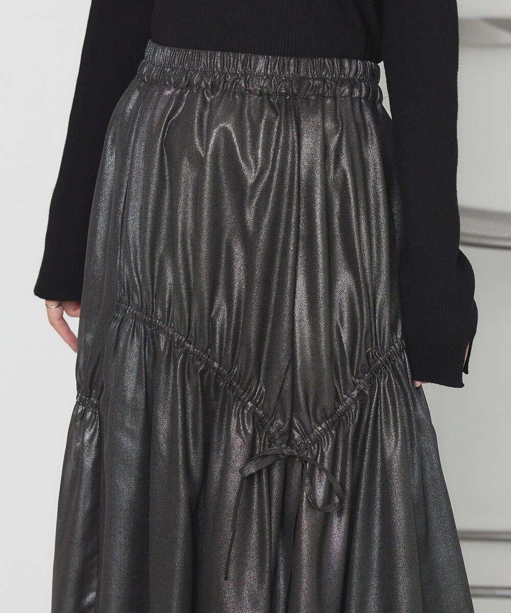 earth music&ecology シャイニーアシンメトリーギャザースカート 