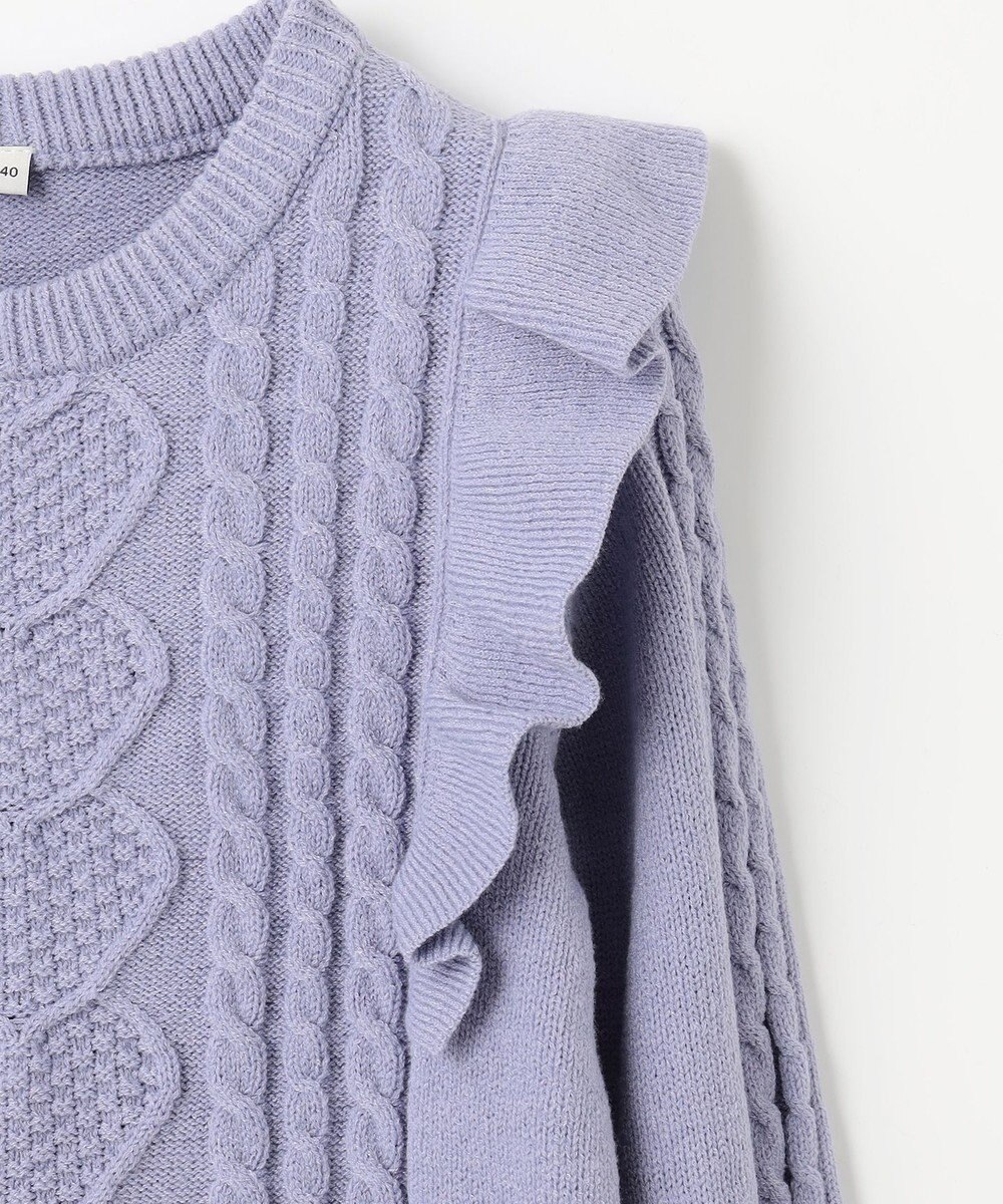 ANY KIDS 肩フリルハートケーブルニット 