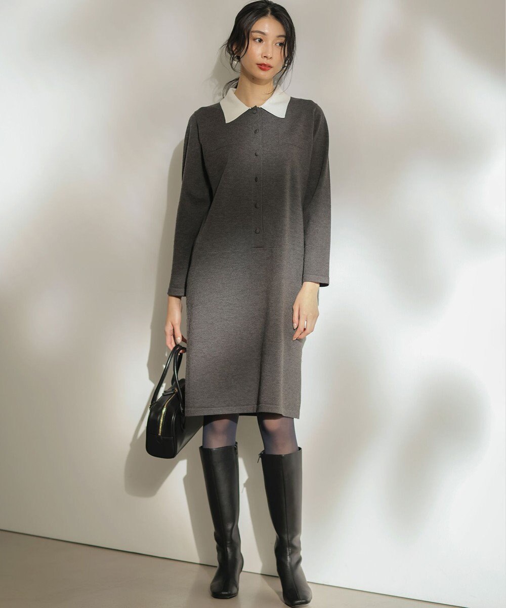 組曲 ニット襟トロンプルイユ ワンピース 