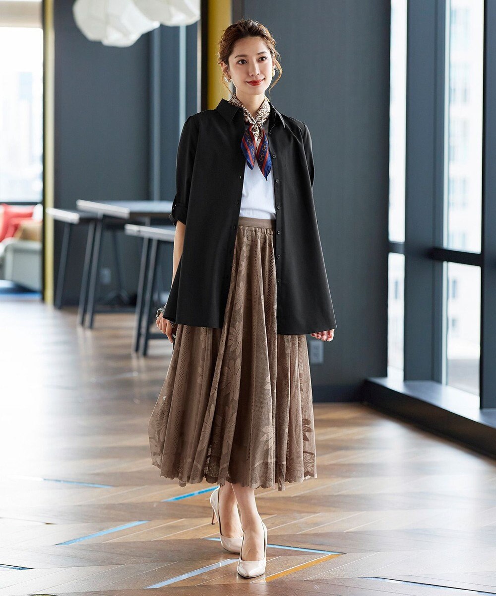 Tiaclasse 【洗える】フレアシャツチュニックブラウス 