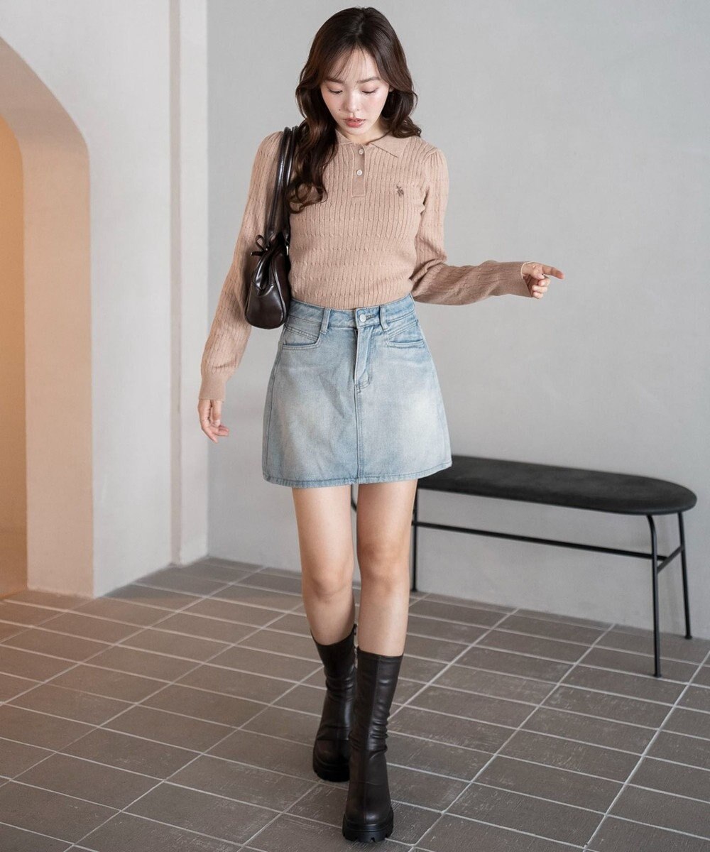 WEGO 【WEB限定/25年秋冬新作】別注USPOLOケーブルニットポロ 