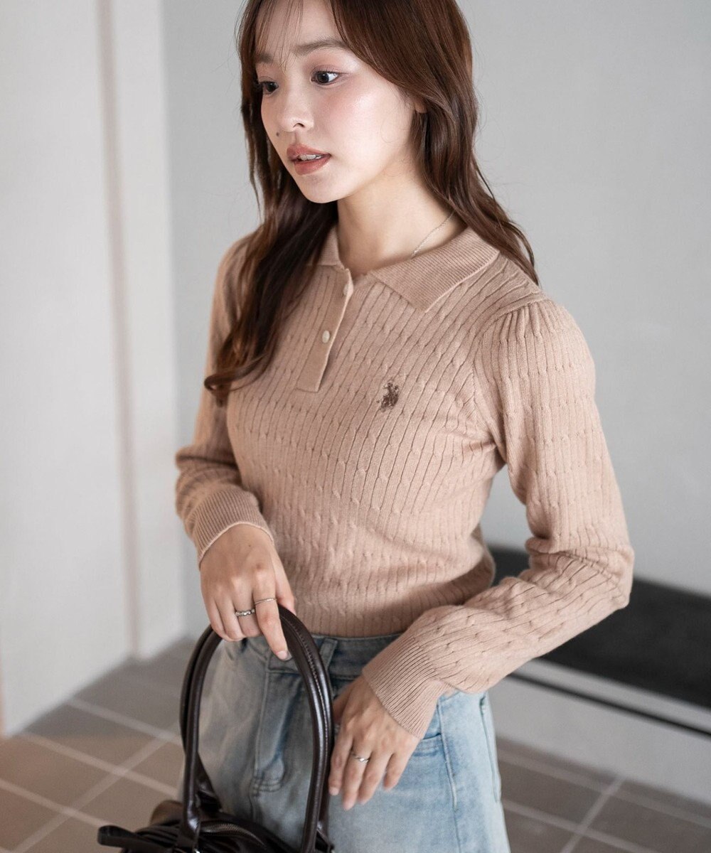 WEGO 【WEB限定/25年秋冬新作】別注USPOLOケーブルニットポロ 