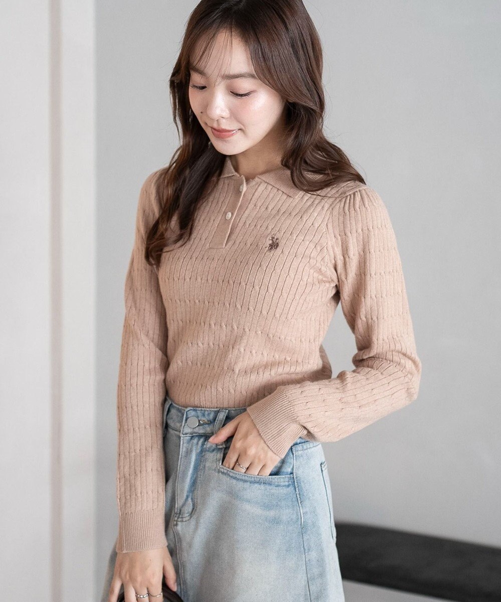 WEGO 【WEB限定/25年秋冬新作】別注USPOLOケーブルニットポロ 