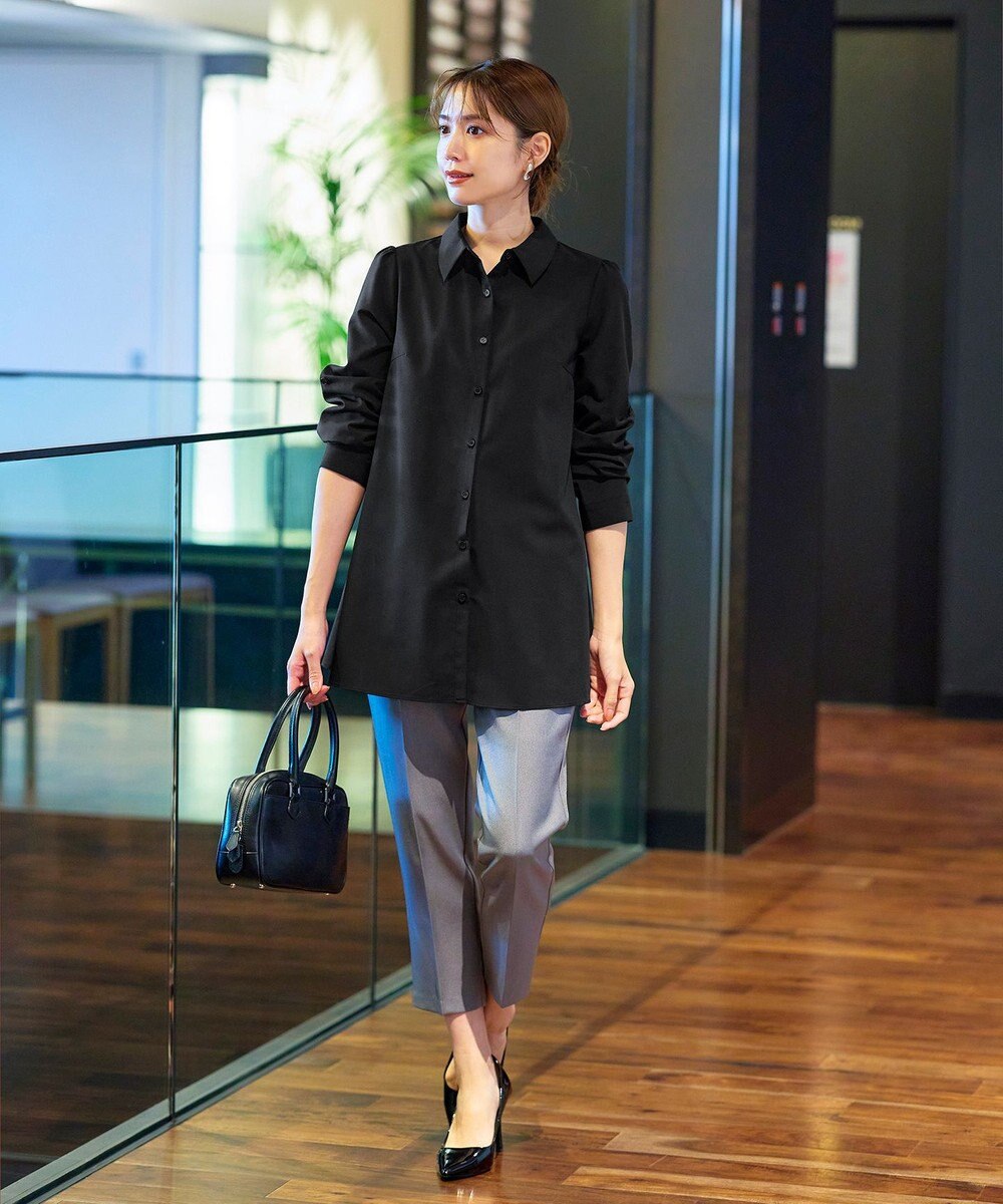 Tiaclasse 【洗える】フレアシャツチュニックブラウス 