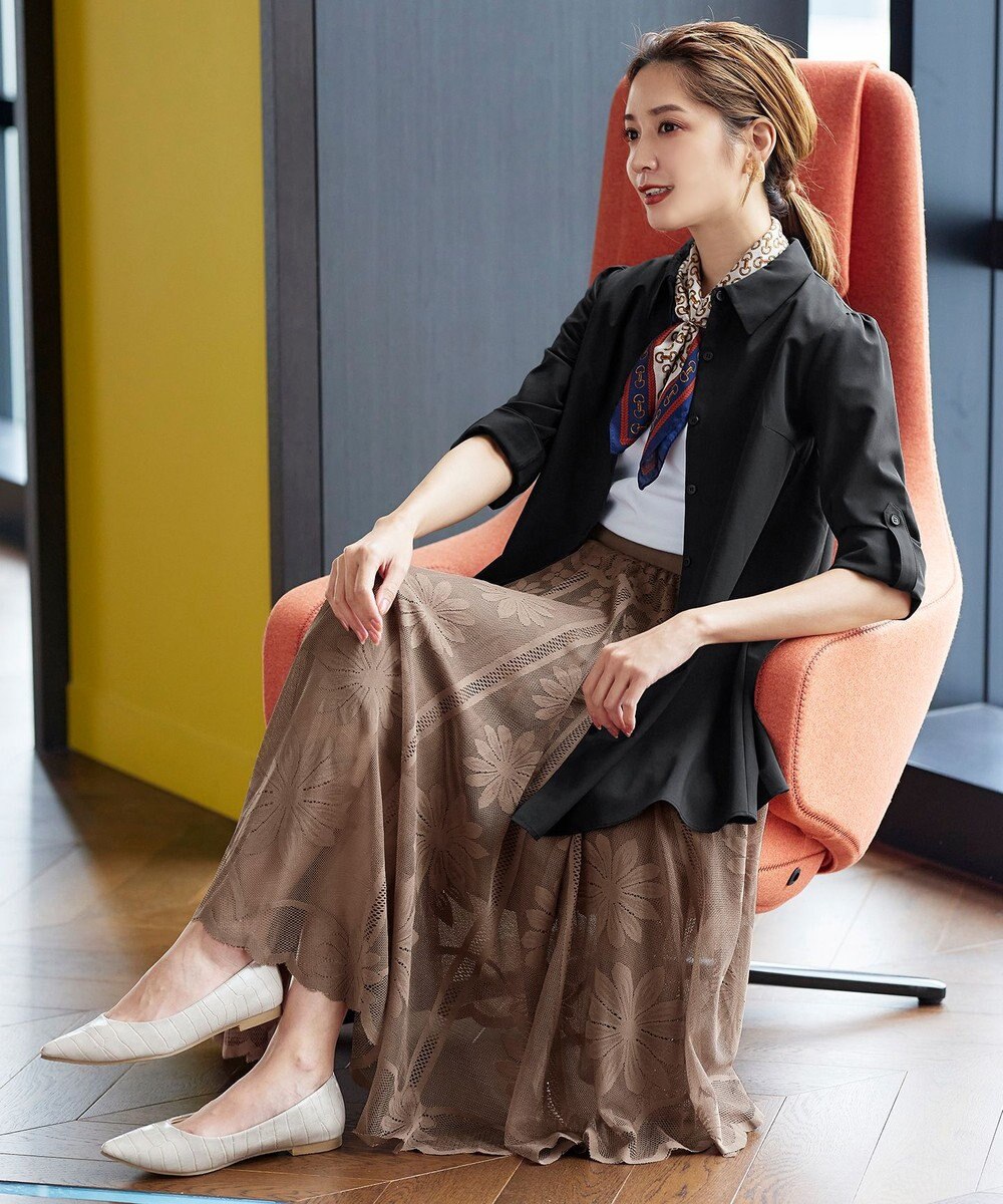 Tiaclasse 【洗える】フレアシャツチュニックブラウス 