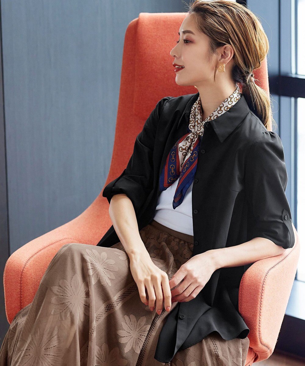 Tiaclasse 【洗える】フレアシャツチュニックブラウス 