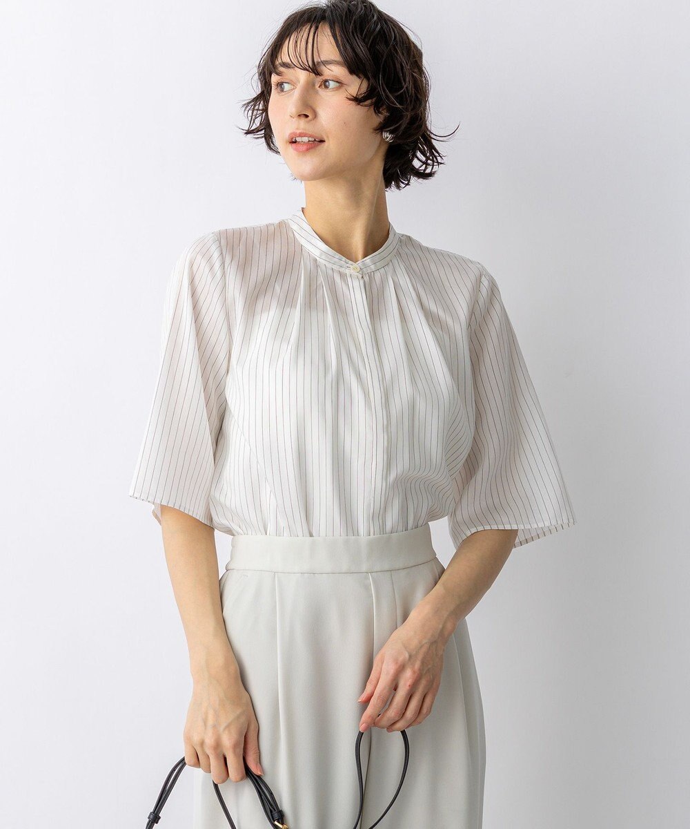 23区 【先行予約】ドライシアーストライプ フロントタック ブラウス 