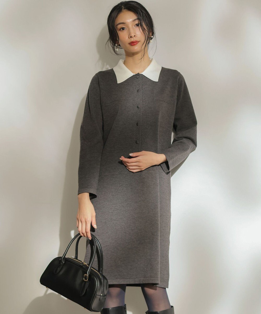 組曲 ニット襟トロンプルイユ ワンピース 