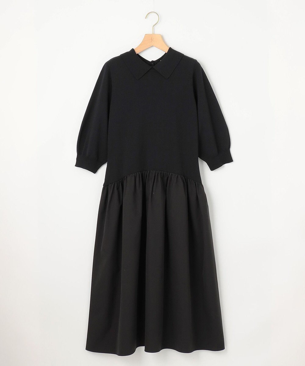 組曲 襟付きドッキング ニットワンピース 