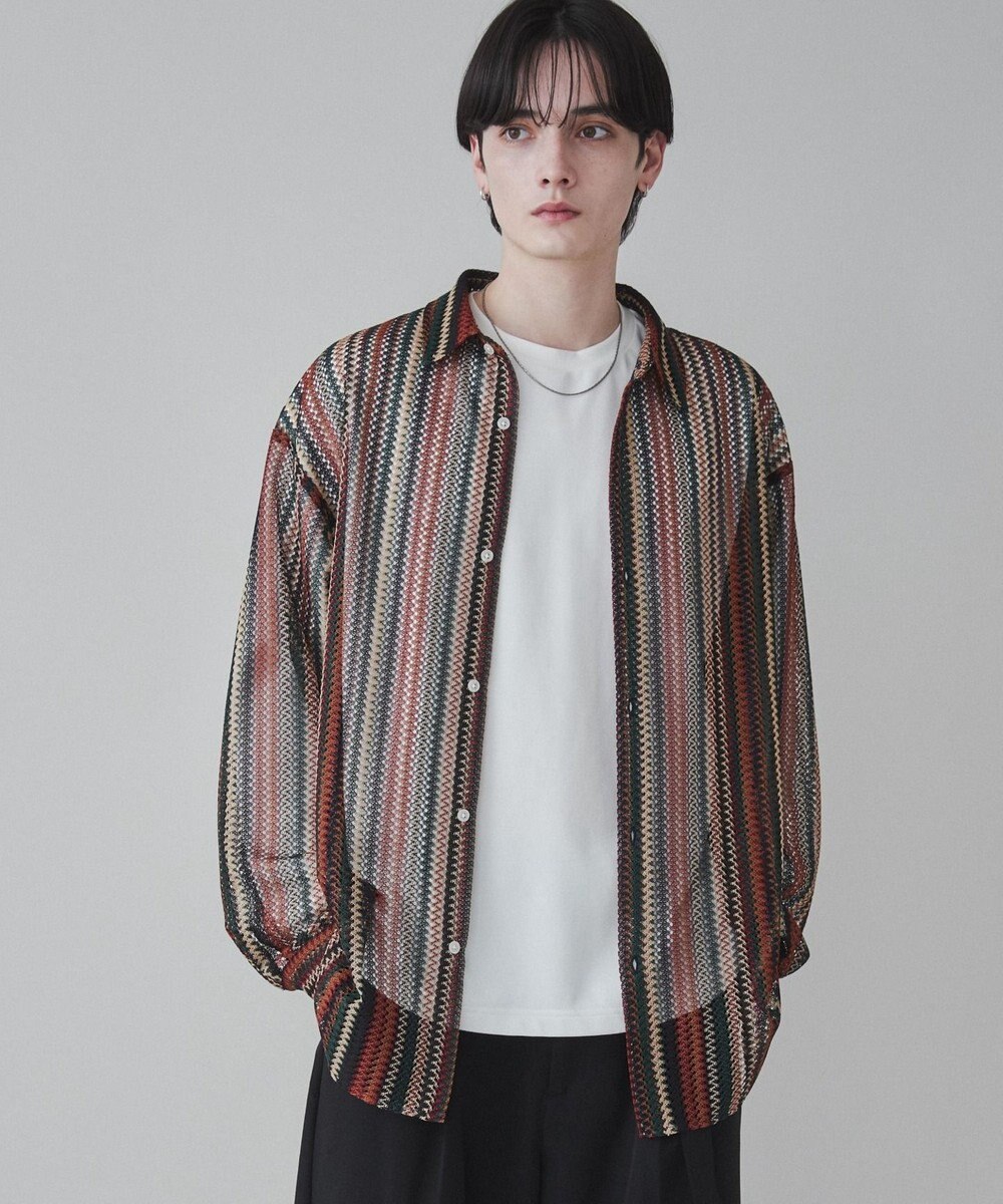 WEGO 【ユニセックス着用ITEM】ストライプメッシュBIGシャツ 