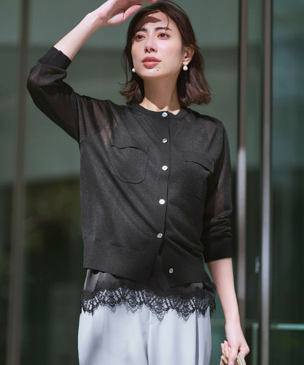 23区 【WEB&一部店舗限定カラーあり】シャイニーシアー フラップポケット カーディガン 