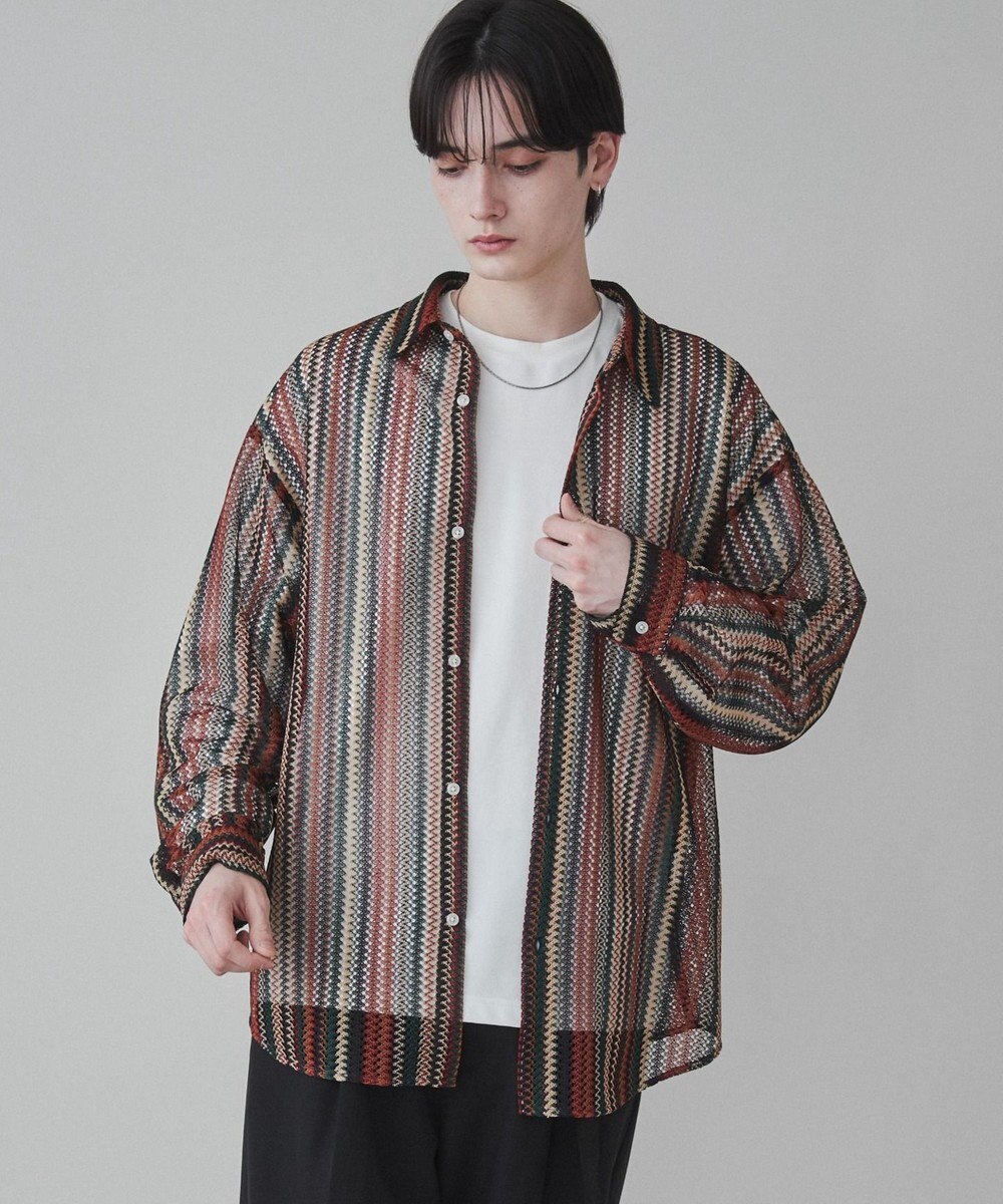 WEGO 【ユニセックス着用ITEM】ストライプメッシュBIGシャツ 