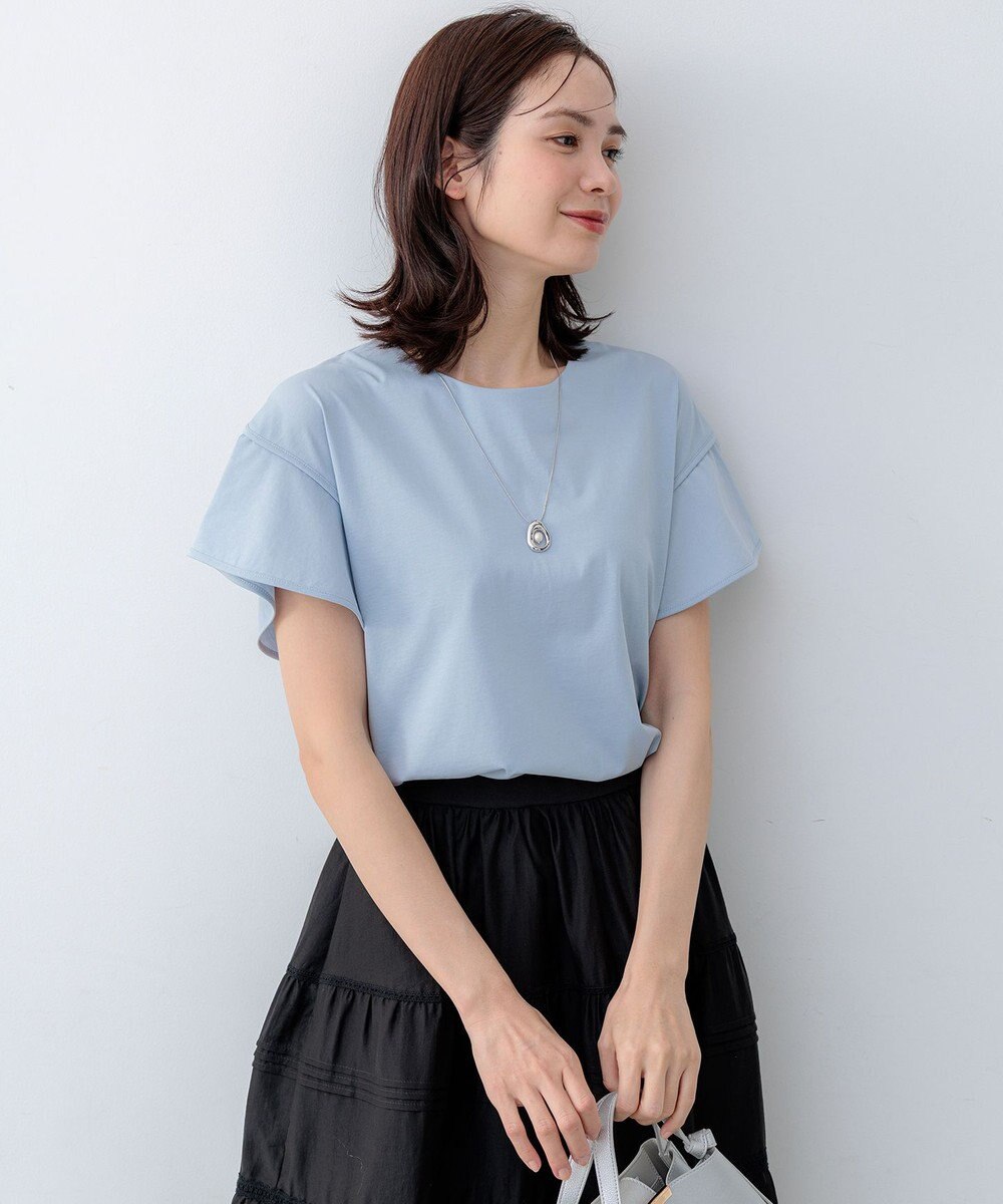 組曲 【WEB限定】プレーティング天竺フリルスリーブ Tシャツ 