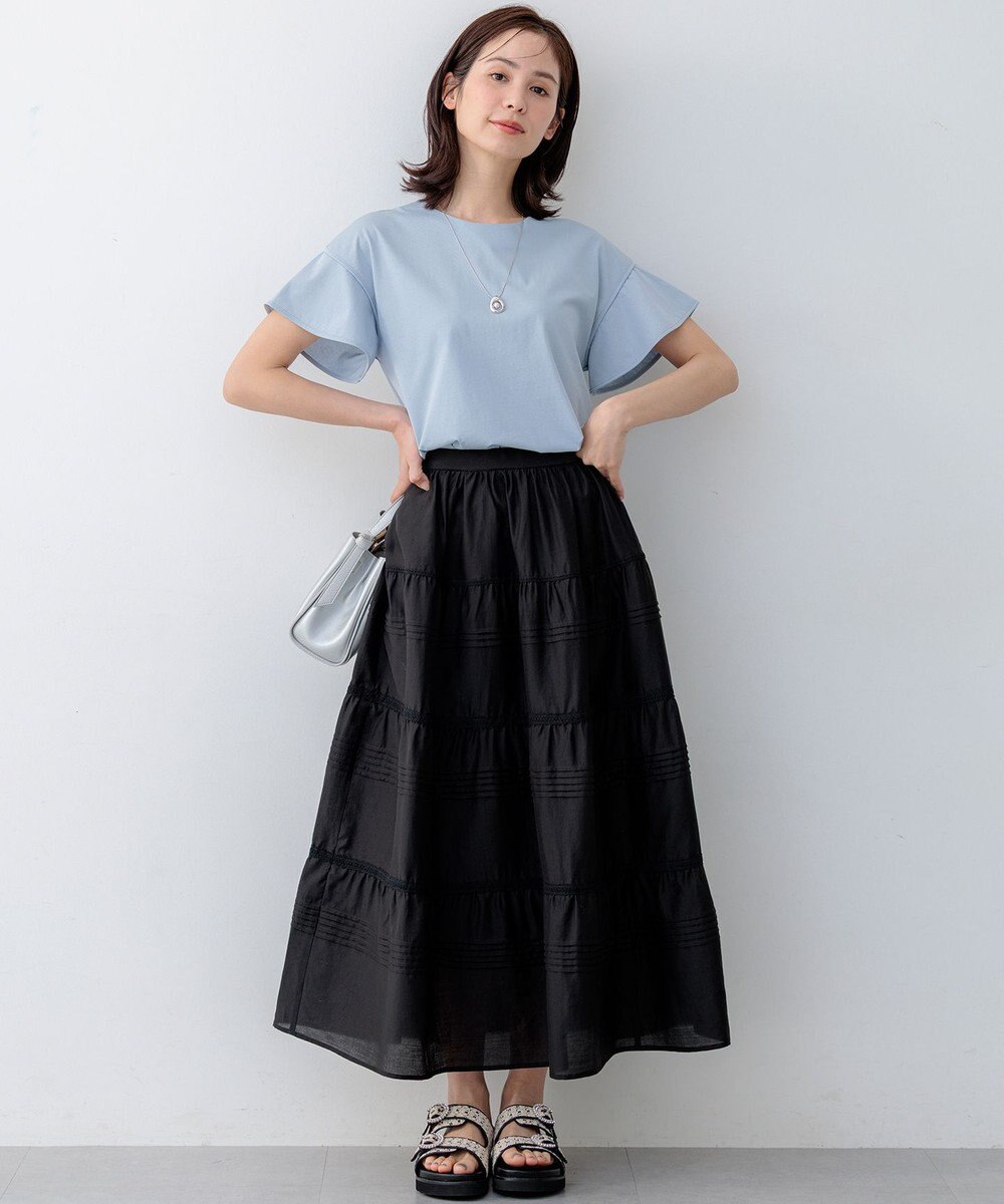 組曲 【WEB限定】プレーティング天竺フリルスリーブ Tシャツ 