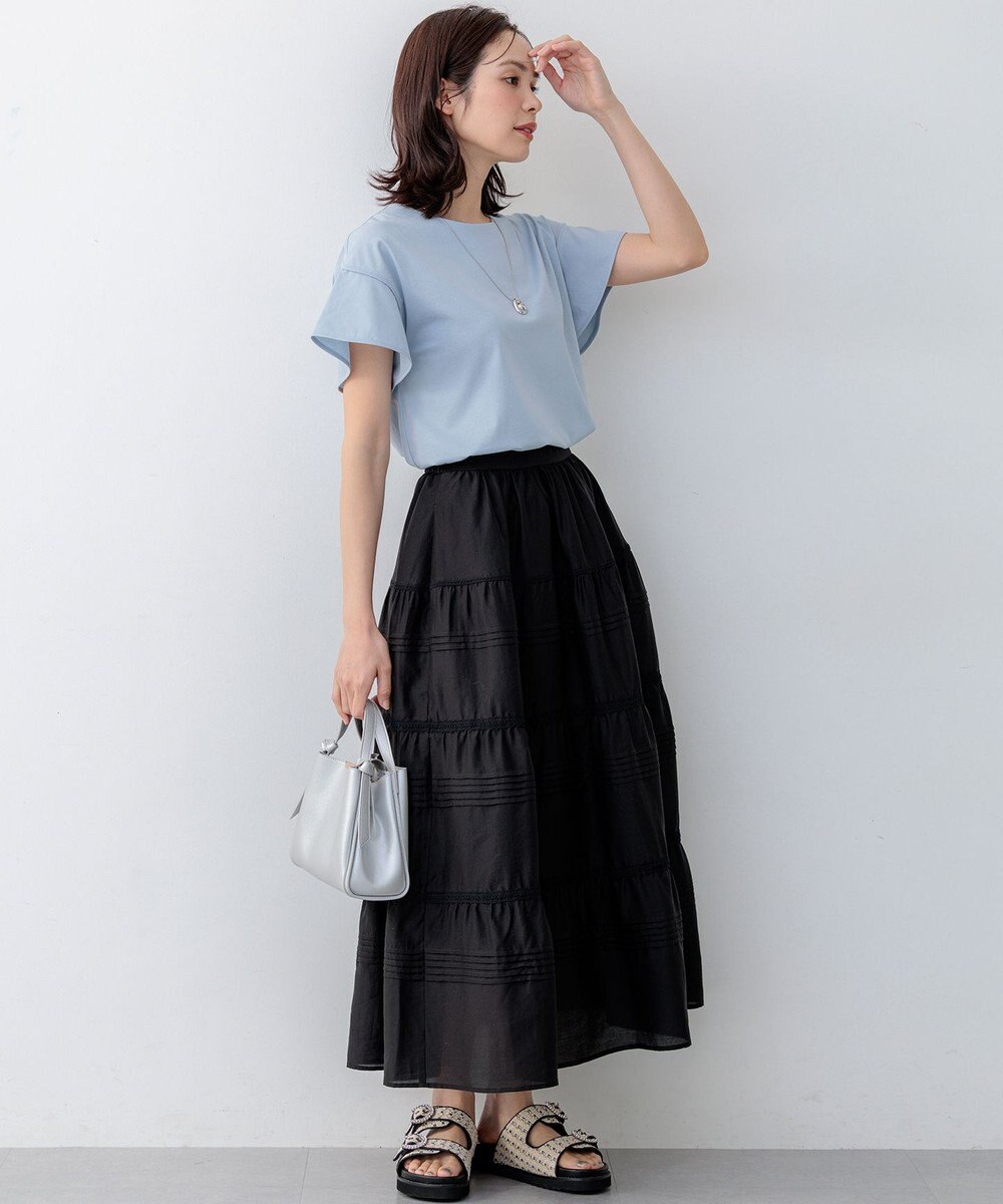 組曲 【WEB限定】プレーティング天竺フリルスリーブ Tシャツ 