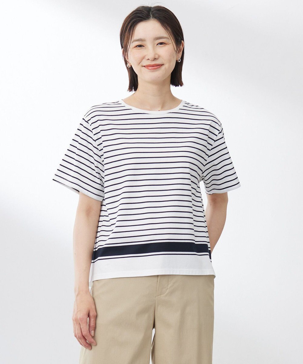 J.PRESS LADIES S 【洗える】パネルボーダー Tシャツ 