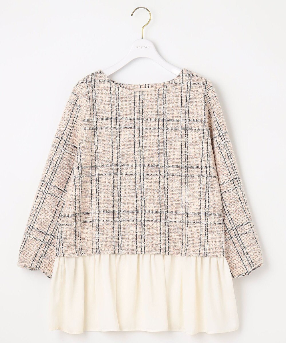 ANY SIS 【洗える】ネップツイードペプラム カットソー 