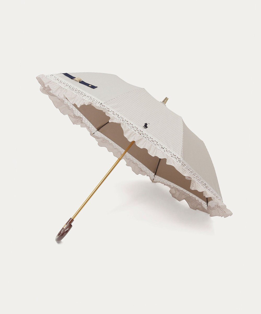 MOONBAT 【遮光/晴雨兼用日傘】POLO RALPH LAUREN(ポロ ラルフローレン) ストライプフリル 折りたたみ傘 楽折 遮熱 UV 