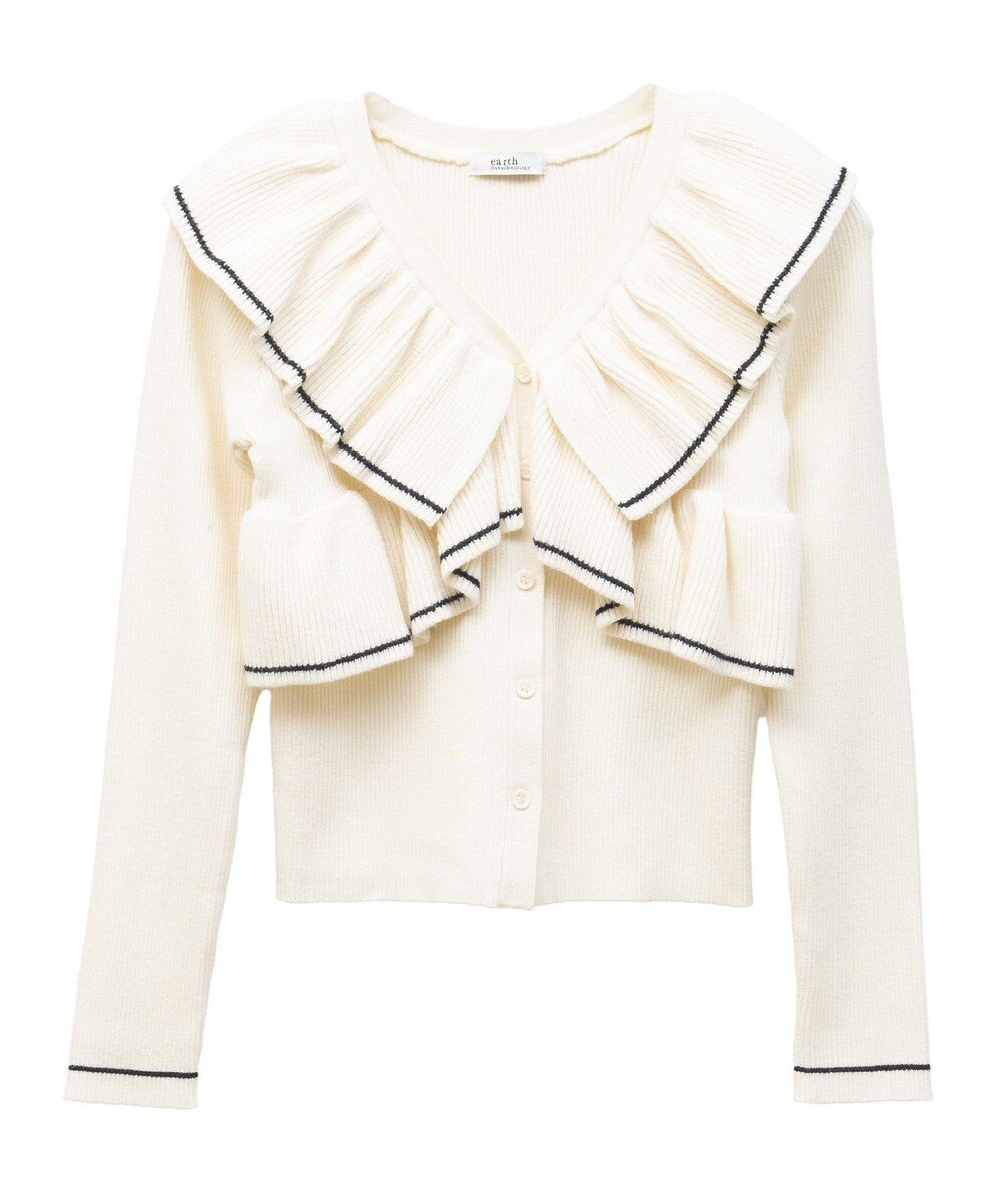 earth music&ecology Ｖネックフリルニットカーディガン 