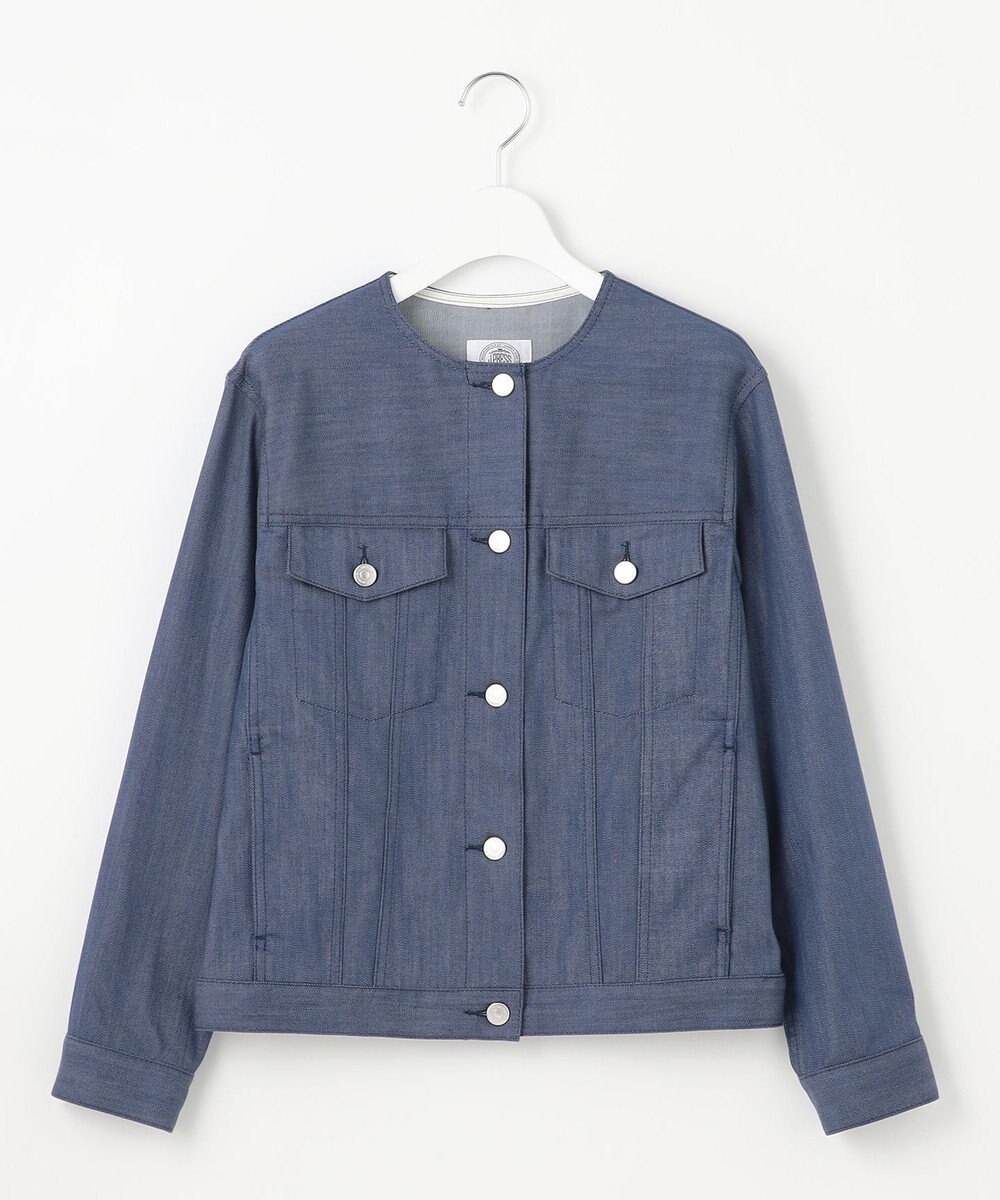 J.PRESS LADIES 【洗える】セルロースシャンブレー ノーカラー デニム ジャケット 