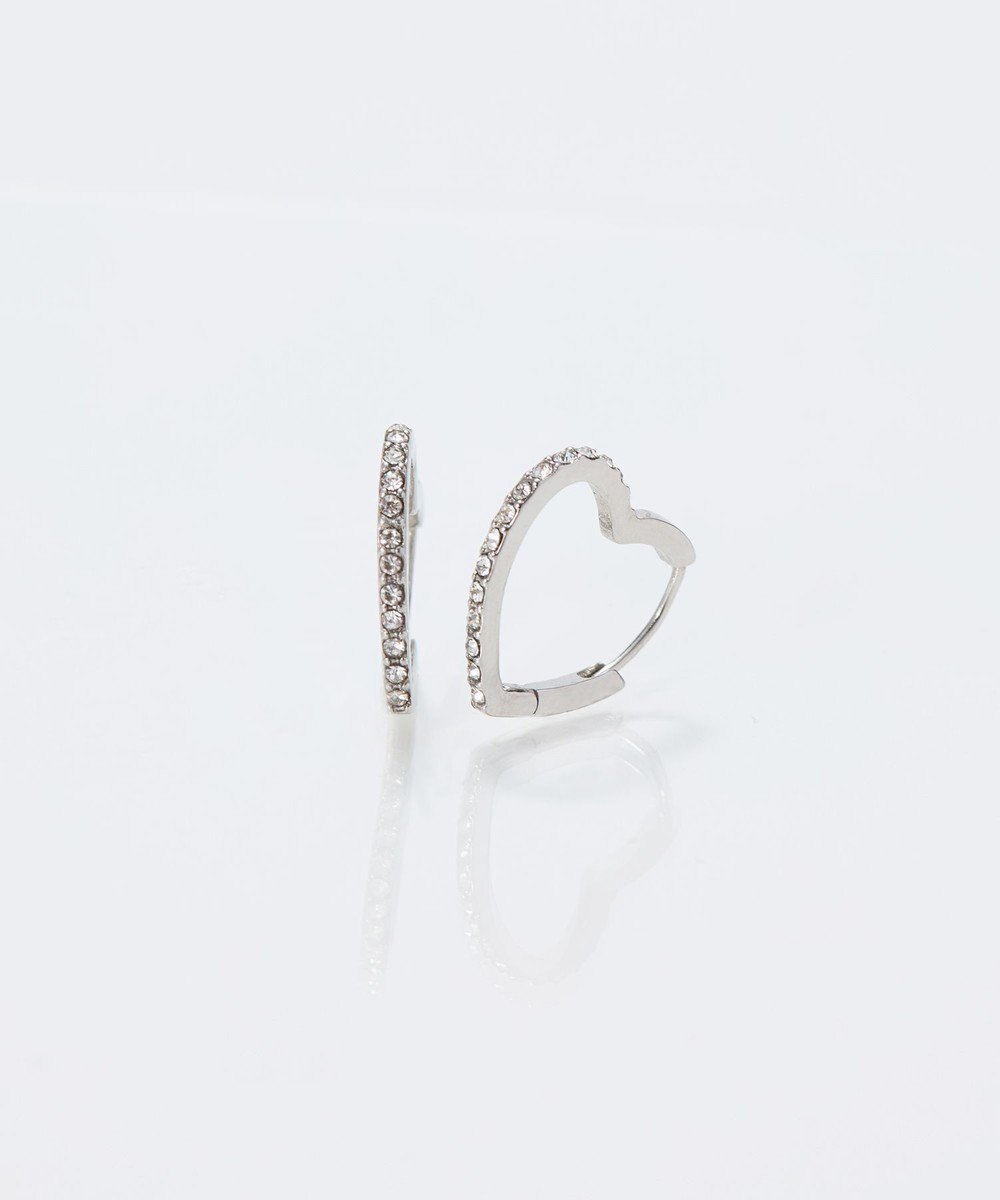 Phoebe 【金属アレルギー対応】ワンタッチライナーハートビジューフープピアス　シルバー 