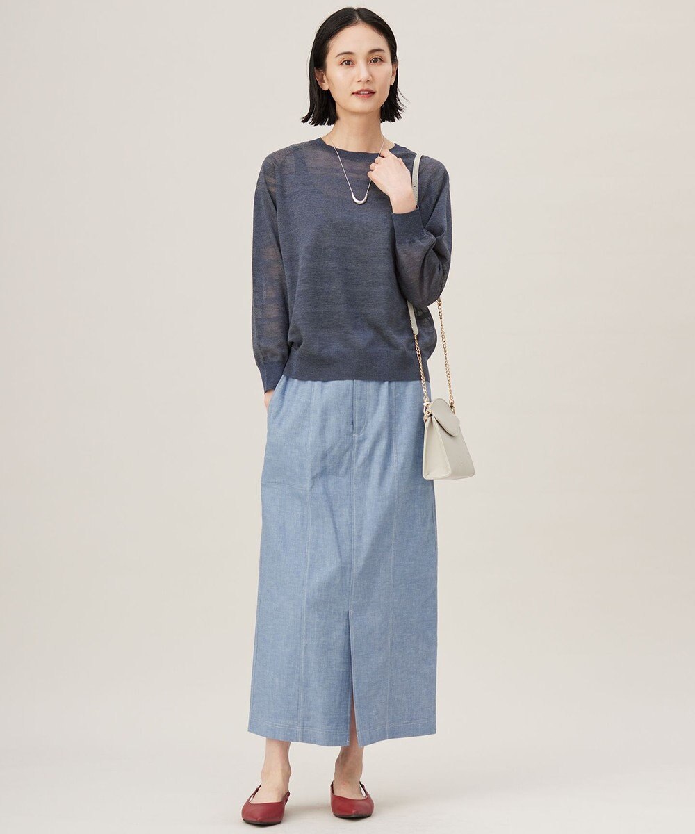 自由区 【洗える】コットンリネンシャンブレー スカート 