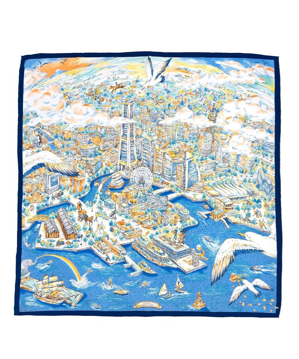 Marca 【伝統横濱スカーフ】YOKOHAMA MINATOMIRAI  大判 シルクツイル スカーフ 