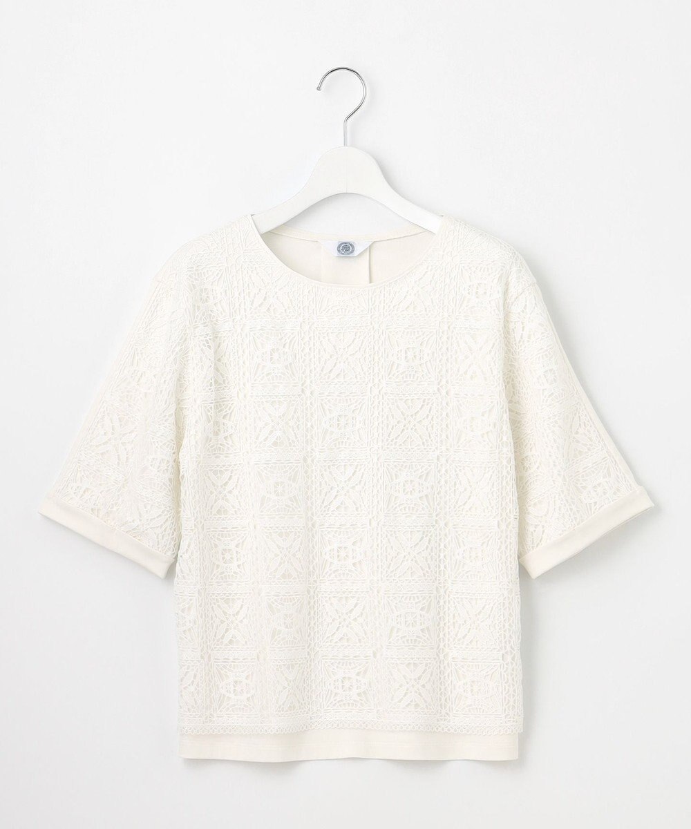 J.PRESS LADIES L 【一枚で着映え・シーンレスに活躍】レーシーコンビ クルーネック カットソー 