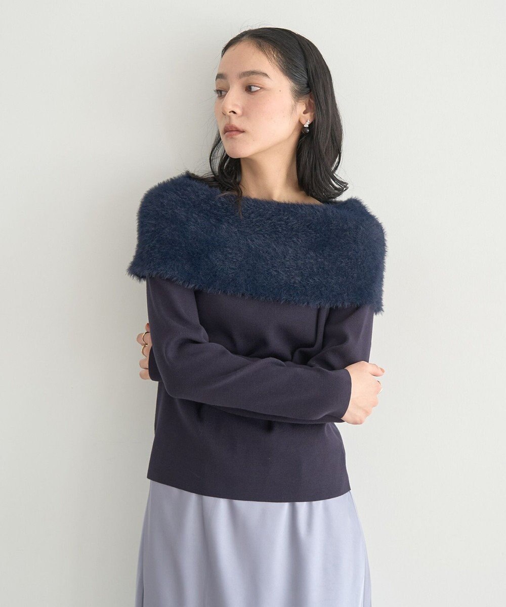 YECCA VECCA ファーMIXオフショルニット 