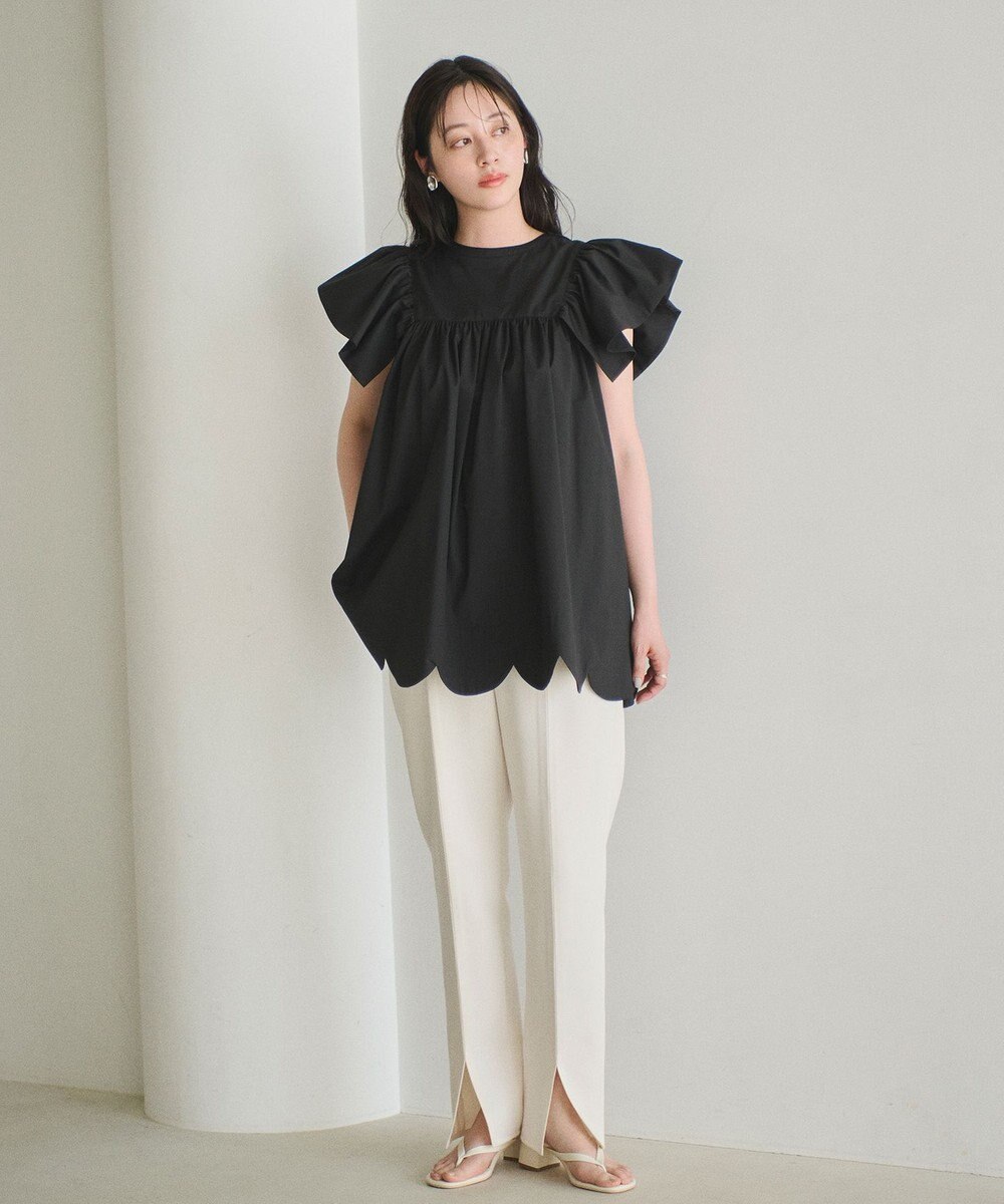 #Newans 【イージーケア】スカラップヘムチュニックブラウス 