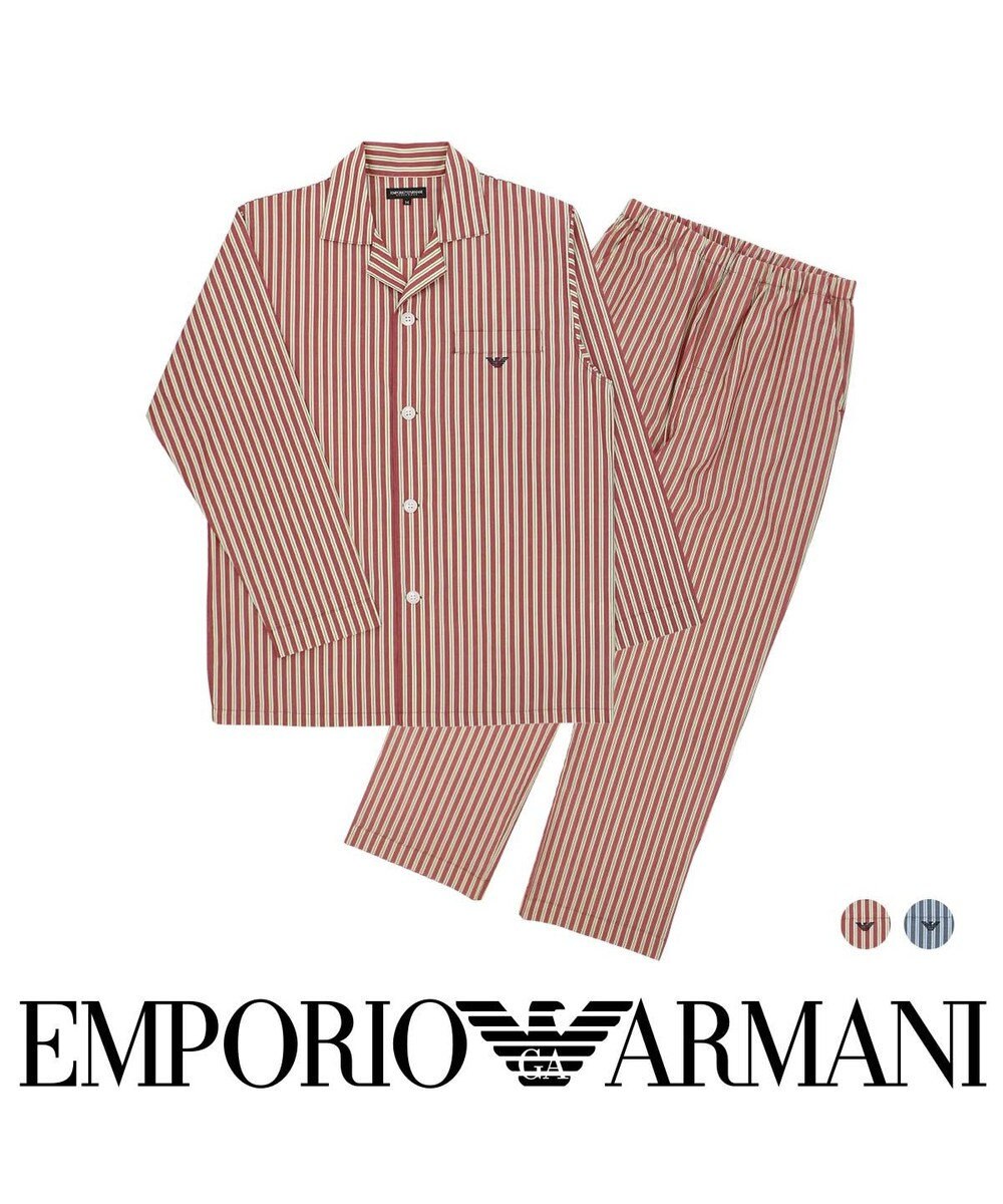 EMPORIO ARMANI エンポリオ アルマーニ先染めストライプ パジャマ 部屋着 上下セット, ネイビー, M