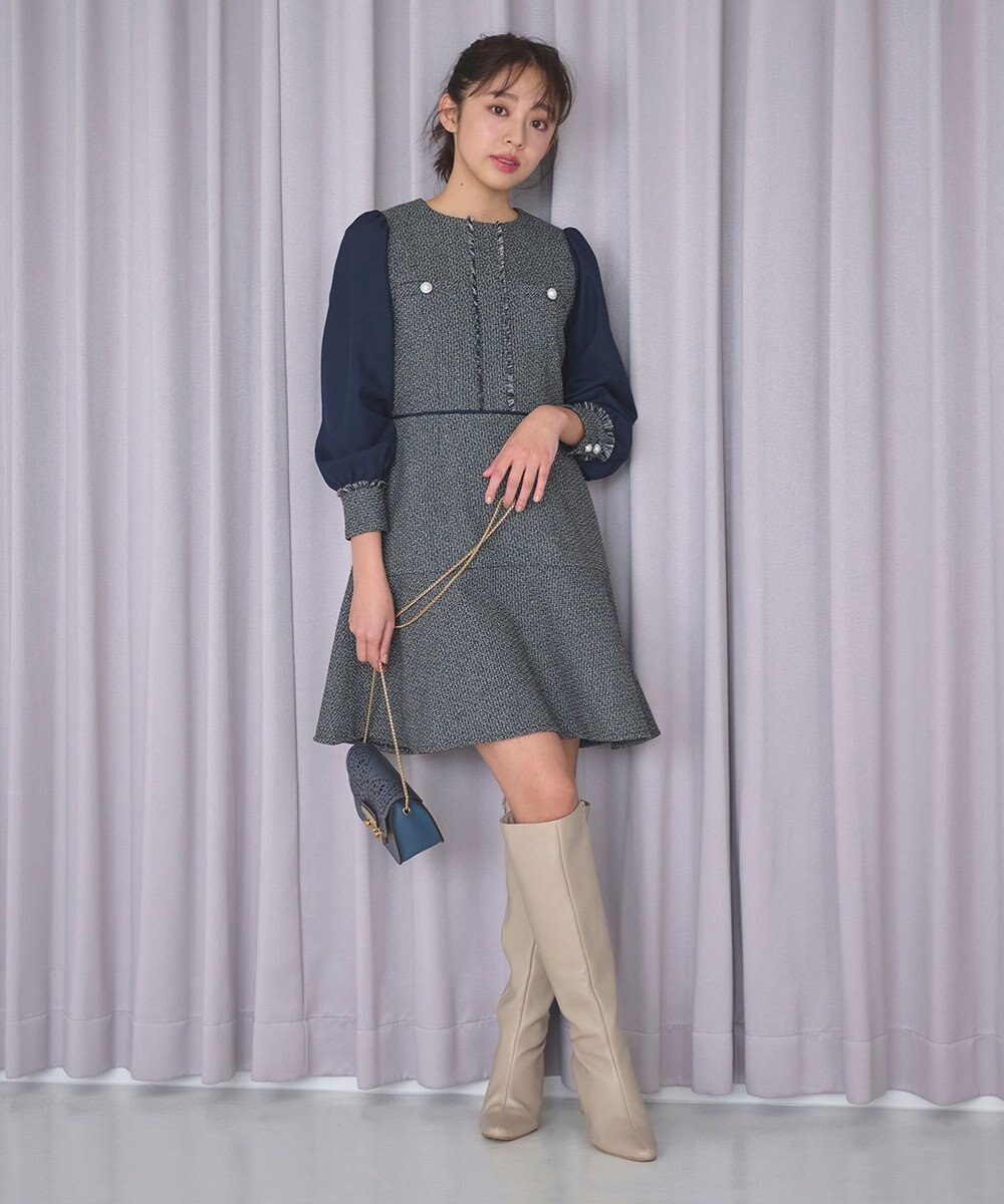 Feroux 【洗える】ツイードコンビミディ ワンピース 