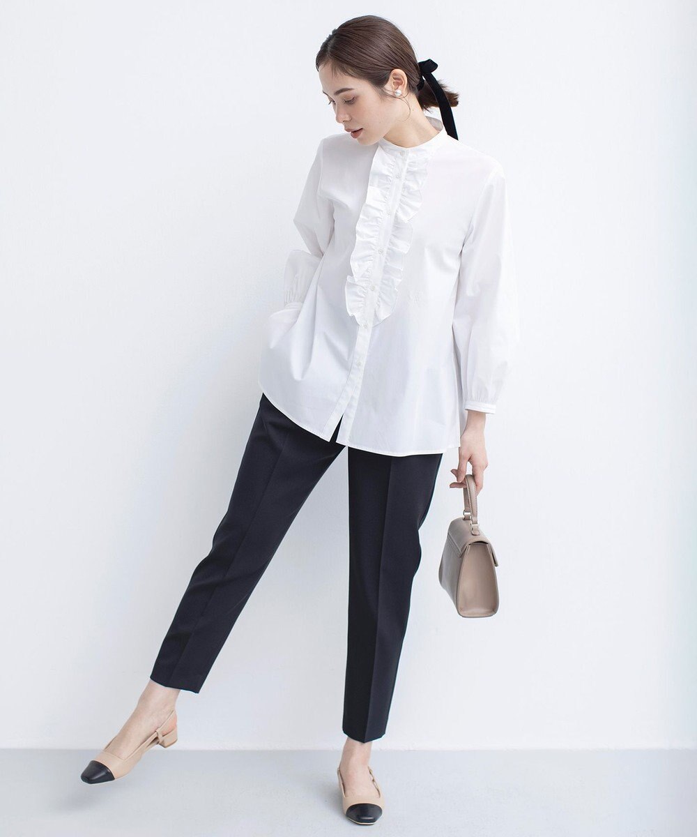 組曲 コンパクトシャーティング フリルブラウス 